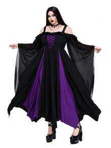 Whyspr Goth Punk Halloween Plus Size Dresses - Black - View 7