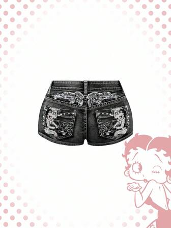 ROMWE Betty Boop ショート丈刺繍ライダースジャケット y2k Our Betty Boop | ROMWE Spring/Summer Women's Vintage Millennium