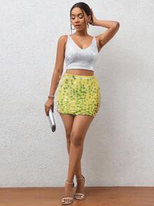 BamGleam Sequin Mini Bodycon Skirt For New Year Holiday Party Clothes - Yellow - View 8