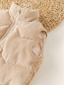 SHEIN Baby Girl Cute Brown Warm Thermal Lined Padded Coat, Autumn/Winter Fall - Brown - View 9