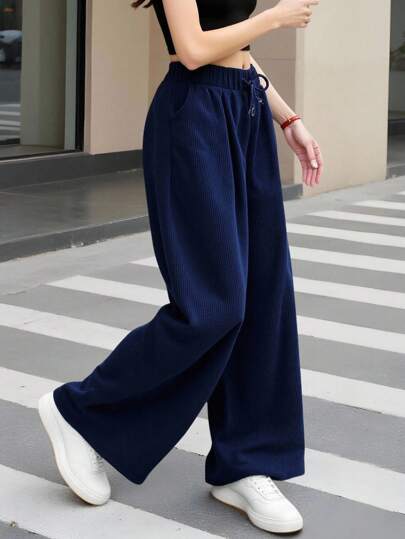 SHEIN 宽松休闲舒适中腰长款超长运动裤，适合少女