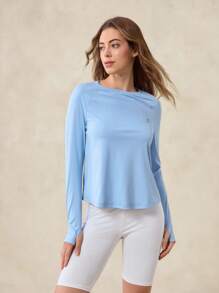 OutZeal 女士户外运动T恤长袖防紫外线凉爽触感交叉褶裥带拇指孔 - 藍色 - 查看 10