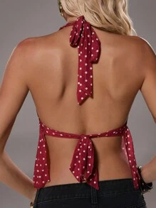 TRNVIE 女士优雅波尔卡圆点V领露背吊带背心，春夏