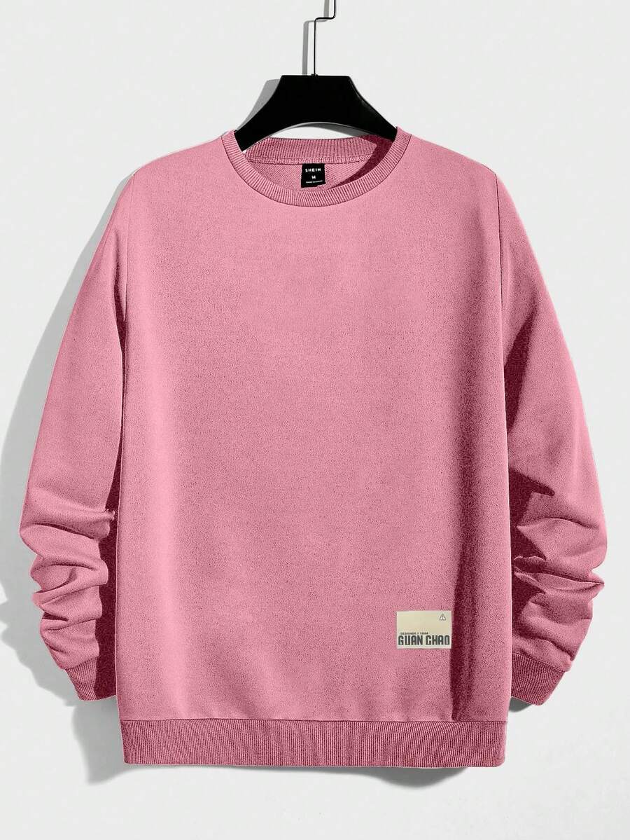 SHEIN Cottnline 100%Cotton Men Letter Patched Sweatshirt - Pink - View 1
