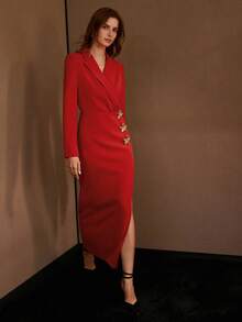MOTF PREMIUM VESTIDO CON ABERTURA EN EL MUSLO Y BOTONES DE METAL - Rojo - Ver 6