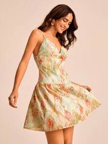CAJUNI Damen Urlaubs Kleid mit floraler Stickerei und Rüschensaum an den Trägern - Verschiedenfarbig - Übersicht 1