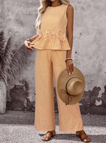 EMERY ROSE 女士两件套夏季服装女士度假服装女士外出上衣女士度假服装女士度假两件套格子夏季套装女士 2 件夏季服装 - 橘色 - 查看 6