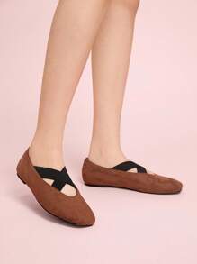 CUCCOO DOLLMOD Burgundy Korean Velvet + Studded Vintage Flat Shoes For Women - Brown - View 3
