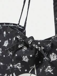 LOONEY TUNES X SHEIN Tas Bahu Fashion Bermotif Kartun Kapasitas Besar - Hitam - View 7