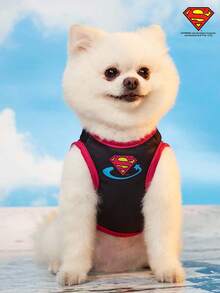 SUPERMAN X PETSIN 1件黑色可爱卡通猫狗印花透气宠物狗背心 - 彩色 - 查看 7