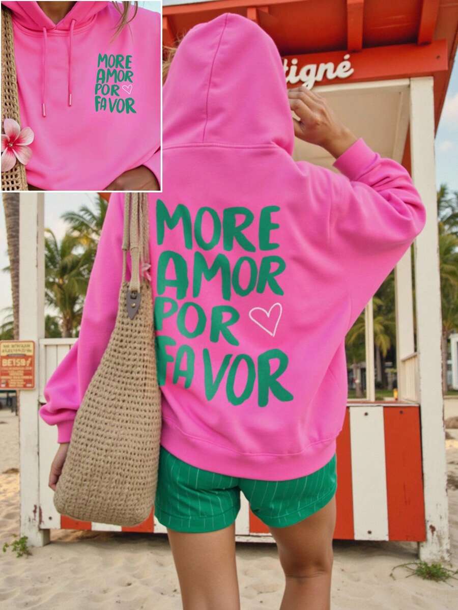 DrmWander 大码卫衣，大码女士秋冬服装，秋季 - 玫紅色 - 查看 1