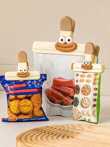 SHEIN 1/2 件可爱卡通零食夹，多功能食品封口机，防潮收纳夹，适用于厨房、办公室、学校 - 塑料食品袋密封夹，家用厨房收纳配件 - 彩色 - 查看 1