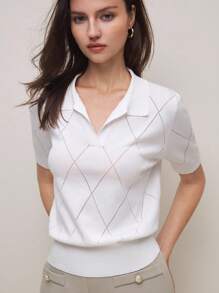 BizChic Women's White Casual Commuter Knit Blouse, Spring/Summer Short Sleeve Ladies Sweater, Business Casual Office Wear Top - White - View 4