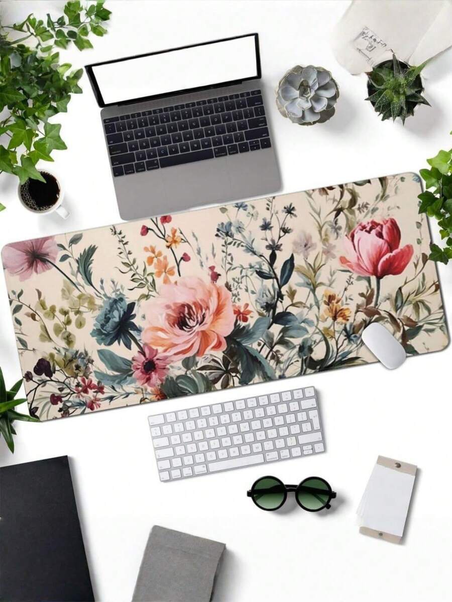 SHEIN 1 tấm lót chuột máy tính cỡ lớn in hình hoa dễ thương, chất liệu cao su chống trượt, thích hợp cho văn phòng và nhà riêng. Món quà hoàn hảo cho bạn trai/bạn gái nhân dịp tựu trường. - Nhiều màu - Xem 1