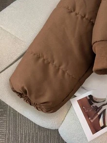 Tween Girls' Brown Padded Coat, Minimalist, Comfortable And Fashionable, Short Style, Suitable For Tween Girl, Super Fall Winter - Brown - View 5