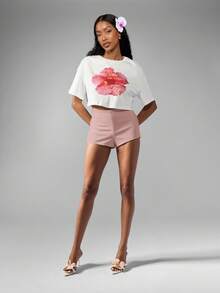 MISSGUIDED 高腰定制夏季短裤休闲日常修身迷你短裤度假海滩派对巡航装优雅都市短裤 - 粉色 - 查看 3