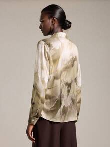Ontre Women's Elegant Floral Print Satin Shirt,2025 Autumn Long Sleeve Collared Blouse,Olive Green Office Wear,Business Casual Old Money Style,Urban Chic - Yellow - View 5