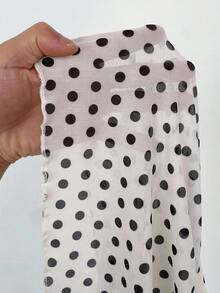 Rustia 波尔卡圆点 V 领挂脖女式背心，优雅春夏风格 - 杏色 - 查看 7