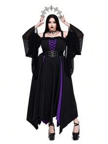 Whyspr Goth Punk Halloween Plus Size Dresses - Black - View 4
