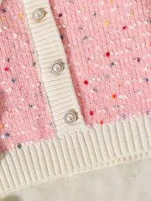 SHEIN Cárdigan de punto de manga larga con cuello redondo, color rosa con contraste blanco, cálido para niñas - Rosa - Ver 7
