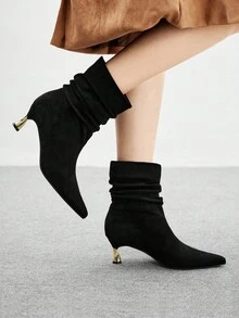 CUCCOO BIZCHIC 女士时尚黑色绒面舒适一脚蹬褶皱踝靴和短靴，低跟 - 黑色 - 查看 3