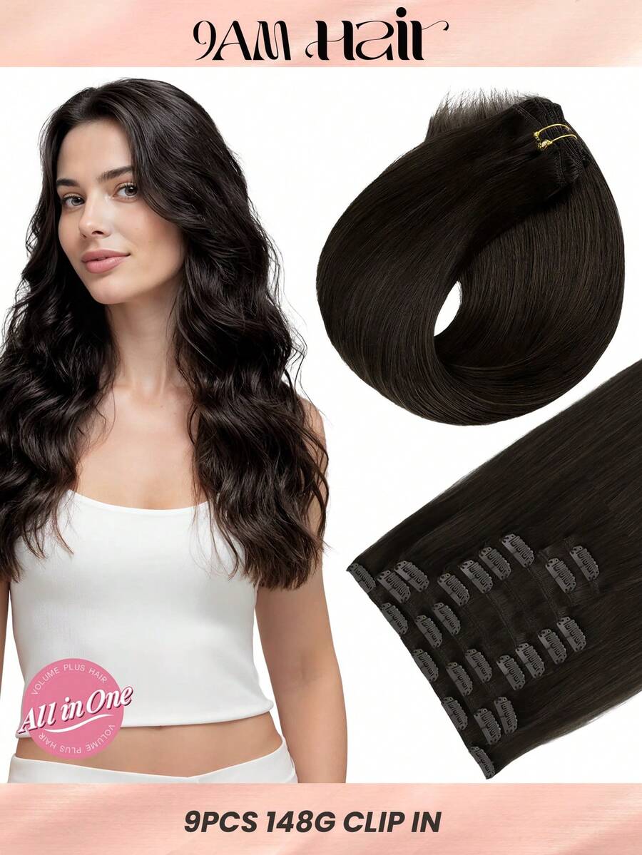 9PCS Straight Clip In Hair Extensions 100% Real Human Hair 14-24 Inch 148G Double Weft Invisible Clip Hair Extensions Remy Natural Human Hair For Women Girls Daily Use - S2 - View 1