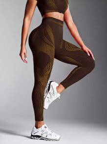 Powerista Women's Summer&Spring Gym&Fitness Sportswear Brown And Yellow Contrast Color High Waist Casual Fitness Leggings With Breathable Fabric - Brown - View 8