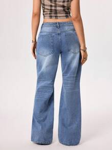 SHEIN EZwear Women's Casual Commute Daily Versatile Low-Waist Loose Flare Leg Jeans - Light Wash - View 2