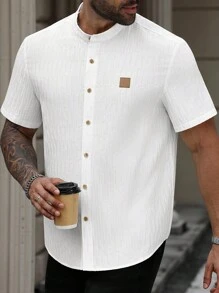 Manfinity Homme Plus Size Men's Casual Short Sleeve Shirt, Suitable For Everyday Wear - White - View 4
