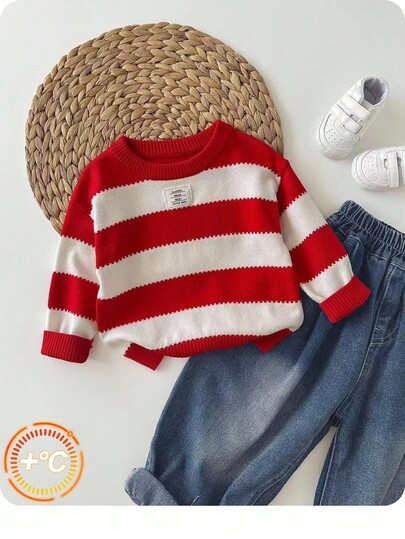 SHEIN Babygirl Casual Striped Long Sleeve Sweater, Versatile For Autumn/Winter Fall