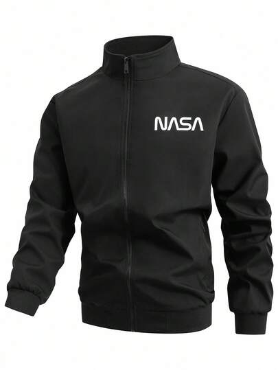 Manfinity Homme Herrjacka med dragkedja och långärmad design, plusstorlek, höst