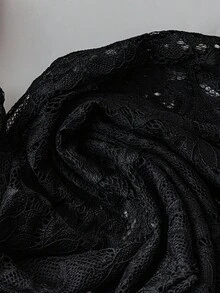 SHEIN 女式加大码休闲黑色修身高腰撞色蕾丝喇叭腿紧身裤 - 黑色 - 查看 4