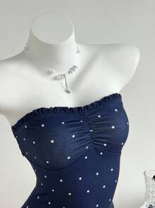 Elamini Damen Polka Dot Muster Schleife-Vorne Rückenfrei Bandeau Top