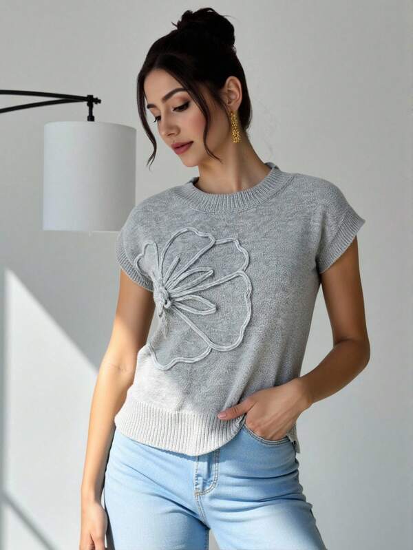 SHEIN PETITE Elegante, casual, korte gebreide top voor dames