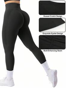 Easithlete Quần legging ôm sát cạp cao liền mạch dành cho nữ - Quần bó bụng co giãn mềm mại nhanh khô thoáng khí co giãn 4 chiều nâng mông dùng khi đi bộ đường dài tập luyện chạy bộ đạp xe yoga bóng chày thường ngày - màu đen - Xem 2