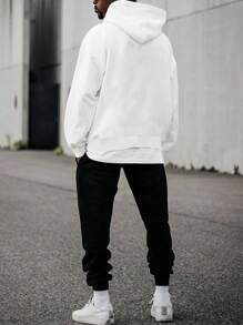 EURMUSE Men Letter Printed Regular Hoodie Sweatshirt And Pants Set - Black and White - View 2