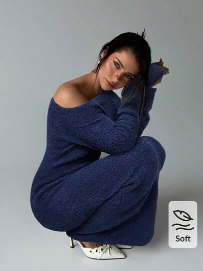 Aloruh Women's Off Shoulder Loose Oversized Long Sweater Dress, Autumn/Winter,Fall