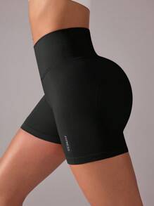 Easithlete 女士无缝高弹力交叉腰瑜伽短裤 - 黑色 - 查看 7