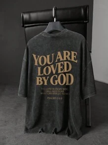 Manfinity EMRG 男士休闲宽松圆领短袖 T 恤，水洗雪花图案 - 黑色 - 查看 3