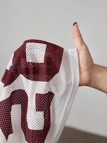 ROMWE Avant Bộ 2 món áo ba lỗ cổ xếp ly in số và chân váy mini thường ngày cho nữ - Đỏ và trắng - Xem 8