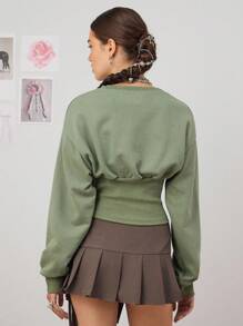COUREZ Crew Neck Corset Sweatshirt /Y2K Going Out Women Cute Spring Tops Going Out Tops Tops - Green - View 3