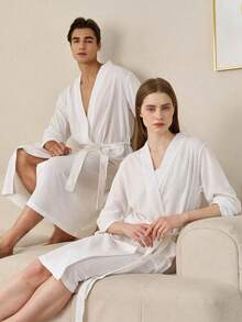 SHEIN 1 buah Jubah Mandi Waffle, Menyerap Keringat dan Cepat Kering, Pakaian Tidur Unisex, Jubah Mandi Musim Semi/Panas untuk Homestay, Hotel, SPA, Potongan Longgar, Berbagai Warna, Desain Minimalis, Perlengkapan Kamar Mandi & Rumah untuk Kembali ke Sekolah - MultiWarna - View 8