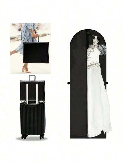 SHEIN 1 件黑色可折叠衣服防尘罩，60x180 厘米 PEVA 材质服装袋，适用于长裙、礼服和婚纱，防尘衣物收纳袋