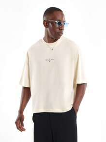 SUMWON Club De Samurai Script Logo Oversized Cotton Tee Classic Minimalist Streetwear Fashion Casual Urban Basic Essential Plain - 杏色 - 查看 5
