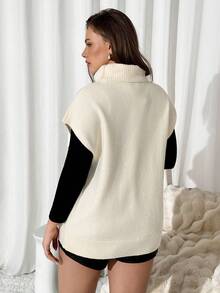 Auralis Plus Size Women's Solid Color Turtleneck Batwing Short Sleeve Sweater In Fall/Winter - Grey - View 2