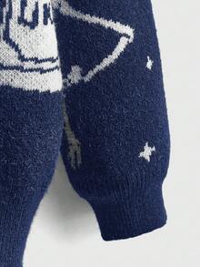 ROMWE Goth Oversized Skull Halloween Jacquard Knit Sweater For Women - Navy Blue - View 4