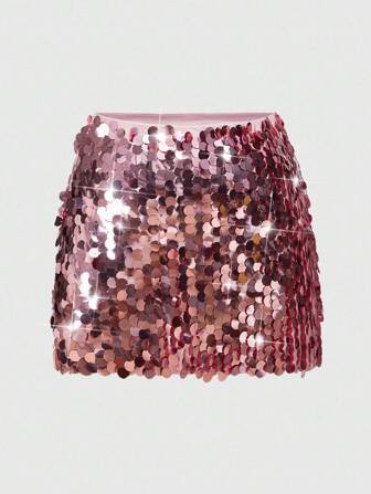 ROMWE Avant Glamouröser Pailletten-Minirock für Damen in Große Größen