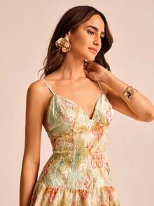 CAJUNI Damen Urlaubs Kleid mit floraler Stickerei und Rüschensaum an den Trägern - Verschiedenfarbig - Übersicht 6