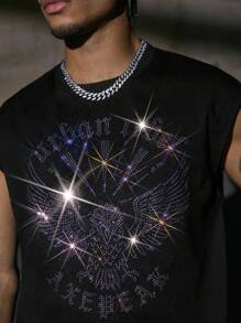 AXEPEAK Camiseta de tirantes con decoración de rhinestones para hombre, de verano - Rojo violeta - Ver 2