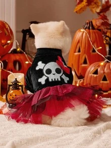 PETSIN 1pc Pet Clothing Autumn/Winter Black Skull Head Pirate Halloween Dress Cat Dog Universal Dog Clothing